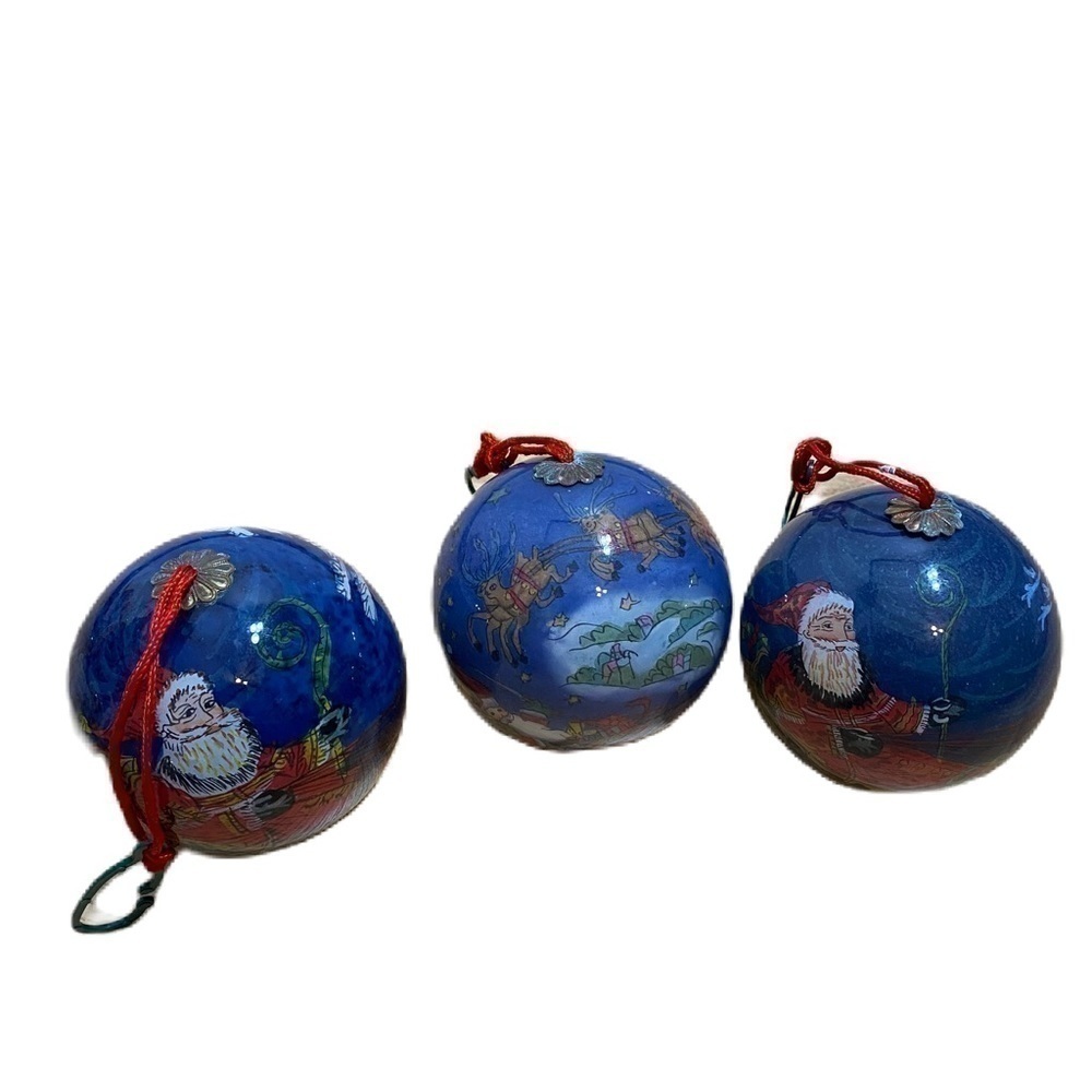 Vintage Glass Christmas Ball Ornaments Santa Reindeer Sleigh